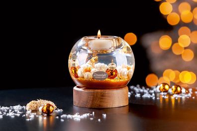 Gilde Dreamlight, Teelichtleuchter, Mercur auf Holzbase, Cozy Night , Holz, braun
