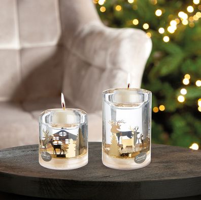 Gilde Dreamlight, Teelichtleuchter, Candela Classic, Forrest , Glas, schwarz,