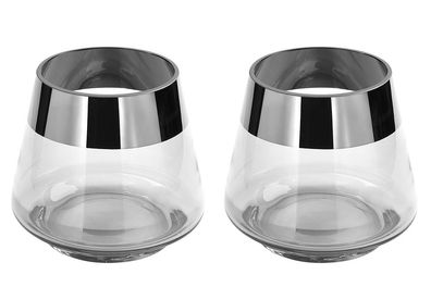 Fink JONA 2er Set, Teelichthalter, Glas, Silberfolie, glatt, silberfarben, transpa