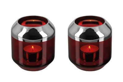 Fink SMILLA 2er Set, Teelichthalter, Vase, Glas, Silberfolie, glatt, rot, silberfa