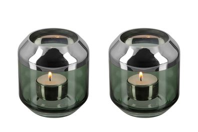 Fink SMILLA 2er Set, Teelichthalter, Vase, Glas, Silberfolie, glatt, dunkelgrün,