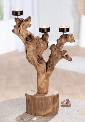 Gilde Teelichtleuchter, Holz, naturfarben, VE 2, L. 10 cm, B. 25 cm, H. 40 cm 62237