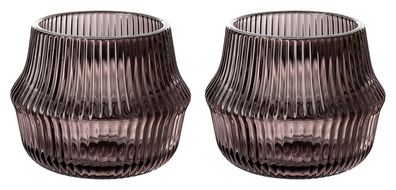 Fink FREYA 2er Set, Teelichthalter, Glas, Struktur, grau, silberfarben, L. 9 cm,