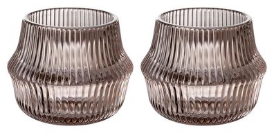 Fink FREYA 2er Set, Teelichthalter, Glas, Struktur, silberfarben, coffee, L. 9