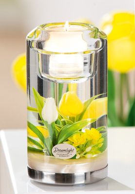 Gilde Dreamlight, Teelichtleuchter (LED), Candela Classic, "Tulip Yellow & White",