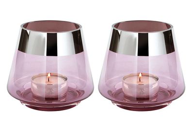Fink JONA 2er Set, Teelichthalter, Glas, Silberfolie, glatt, silberfarben, rose,