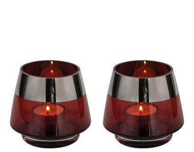 Fink JONA 2er Set, Teelichthalter, Glas, Silberfolie, glatt, rot, silberfarben,