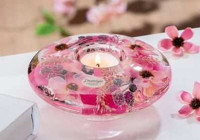 Gilde Dreamlight, Teelichtleuchter, Ufo Classic, "Fresh&Flower", Glas, pink, VE