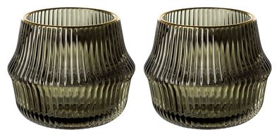 Fink FREYA 2er Set, Teelichthalter, Glas, Struktur, oliv, goldfarben, L. 9 cm, B