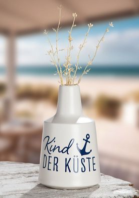 Gilde Halsvase, konisch, "Kind der Küste", Ankermotiv, Schriftzug, Keramik, weiß,