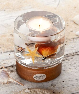 Gilde Dreamlight, Teelichtleuchter, Colum Classic auf Holzbase, "Beachhouse",