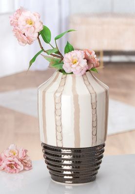 Gilde Vase, konisch, "Braga", gestreift, Keramik, creme, VE 2, H. 25 cm, D. 15 cm