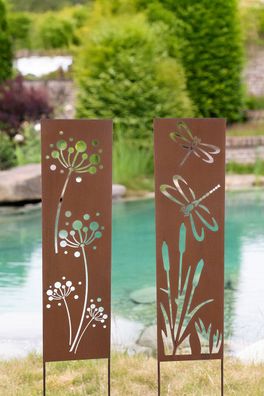 Gilde Gartenstecker, rechteckig, "Gardening", Blumenmotiv, Libellenmotiv, Metall,