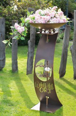 Gilde Schalenständer, "Cherry blossom", Blumendesign, Schriftzug, Metall, braun,