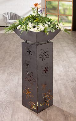 Gilde Schalenständer, Quader, "Hawaii", Blumenmotiv, Metall, grau, VE 4, L. 45.5