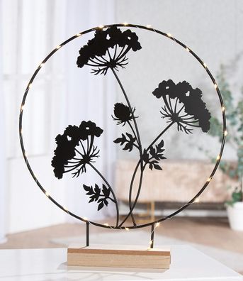 Gilde Standrelief (LED), rund, "Flower Light", Blumenmotiv, Metall, schwarz, VE