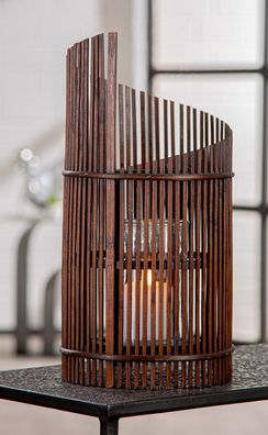 Gilde Windlicht, zylindrisch, "Helice", Bambus, braun, VE 2, H. 40 cm, D. 20 cm 61165