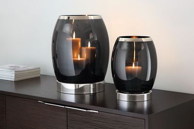 Fink YORK, Windlicht, vernickelt, Glas, Platinumauflage, Eisen, smoke, silberfarbe