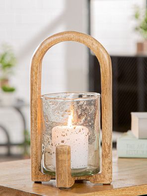 Gilde Windlicht, rund, "Pega", gepunktet, Glas, klar, naturfarben, VE 3, L. 13.5