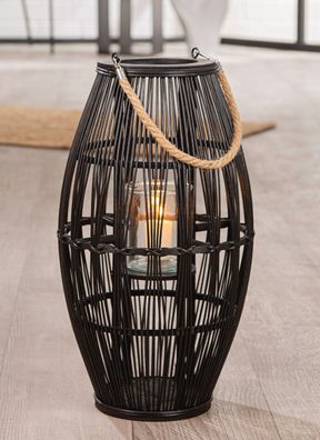 Gilde Windlicht, Kegel, "Yantai", Bambus, schwarz, VE 2, H. 50 cm, D. 29 cm 61162