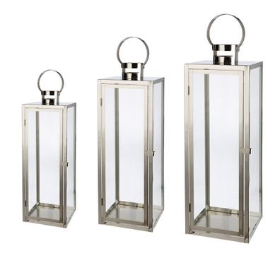 Gilde 3er Set, Laterne, "Sokoni", Edelstahl, silberfarben, VE 1, L. 22 cm, B. 22