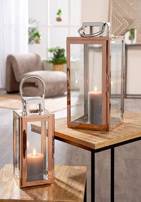 Gilde 2er Set, Laterne, Galano , Glas, rosegold, VE 1, L. 16 cm, B. 16 cm, H