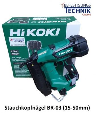 HiKOKI Akku Nagler NT1850DBSL NT1850DA W6Z15-50mm Basic HSC für Prebena J Nägel BR-03