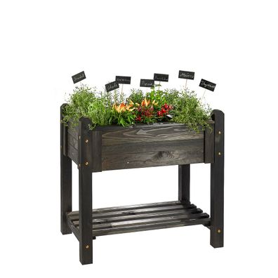 Hochbeet BASIC mit Abdeckung schwarz aus Holz 89,5x59x84,5cm Kräuterbeet : Hochbeet m