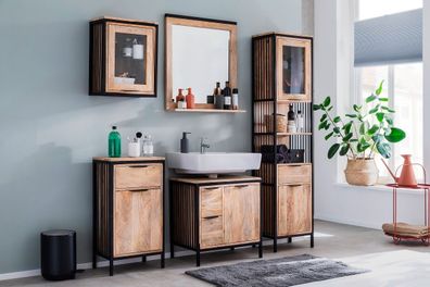 Bad komplett 5-tlg. 'Brooklyn' Mango & Metall schwarz Glasoberschrank