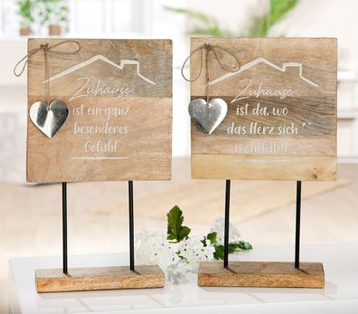 Gilde Standrelief, Spruch, Mangoholz, naturfarben, VE 4, 2fach sortiert, L. 6 cm,