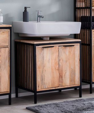 Waschbeckenunterschrank 60x63cm 'Brooklyn' Mango & Metall schwarz