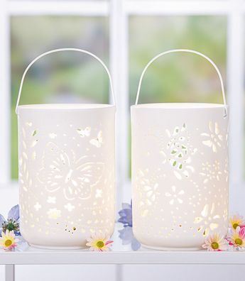 Gilde Windlicht (LED), zylindrisch, "Butterfly", Schmetterlingmotiv, Porzellan,