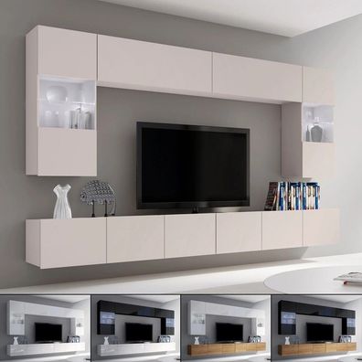 Moderne Wohnwand Marbelini-1 Wohnzimmer-Set Hängewohnwand Hochglanz 10-Farben