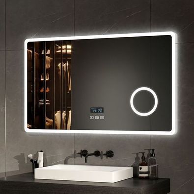 LED Badspiegel Wandspiegel Bluetooth Touch Uhr Beschlagfrei 80x60/100x60cm EMKE