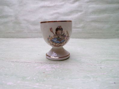 alter Eierbecher mit Goldrand Mädchen mit Blume ca 5cm Kahla / DDR ?!?