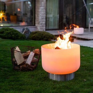 QFlame Basket Quarz Feuerschale Feuerkorb Set