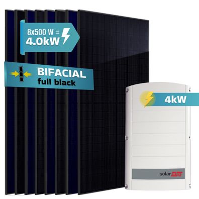 SUNNIVA® 4.0 kW Solaranlage, 8x 500 W Solarmodule, SolarEdge SE4K (3-phasig)