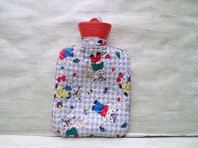 alte Kinderwärmeflasche lilo 26,5x16cm Katzen Herzen Ball Blumen ggf Richard Scarry?