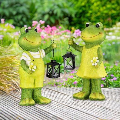 Gilde Figur, Teelichtleuchter, Frosch, "Fiona & Fabio", Magnesia, grün, VE 2,