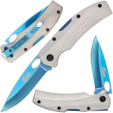 Golan Aluminium Einhandmesser, 10cm, Klinge blau eloxiert, Griff silber