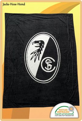 SC Freiburg Fleecedecke Supersoft Kuscheldecke Decke Schwarz Logo Gr. 200x150cm NEU