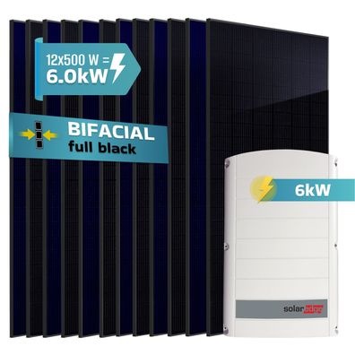 SUNNIVA® 6.0 kW Solaranlage, 12x 500 W Solarmodule, SolarEdge SE6K (3-phasig)