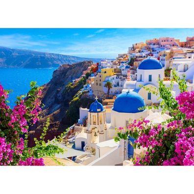 ENJOY Puzzle Santorini mit Blumen, Griechenland 1000 Teile