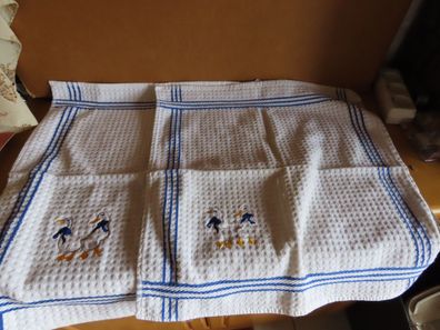Trockentücher Handtücher Handtuch weiß mit 2 Gänsen blaue Schleife 2St