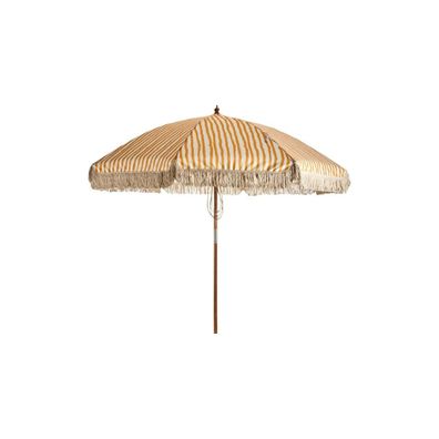 Sonnenschirm Gatsby aus Polycotton und Buchenholz, klappbar, rund, gelb weiß, Ø
