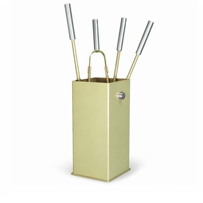 Elegante Kamingarnitur Taupe - Kaminbesteck Ofenset 5-tlg. - Kaminzubehör eckig