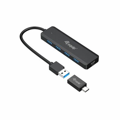 Equip USB-Hub 4-Port 3.0 ->4x3.0 + USBC Ada. o. Netz, schwarz