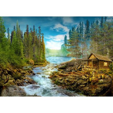 ENJOY Puzzle Blockhaus an den Stromschnellen 1000 Teile