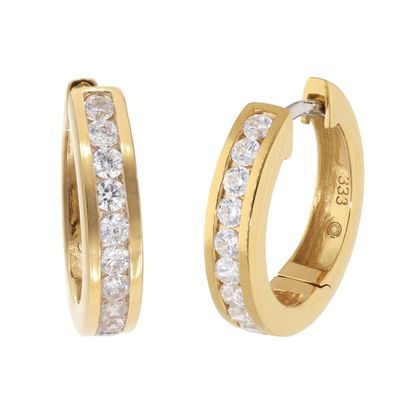 GLIZZ Schmuck Damen-Ohrringe Klapp-Creolen Gold 333 / 8K mit Zirkonia GL1684