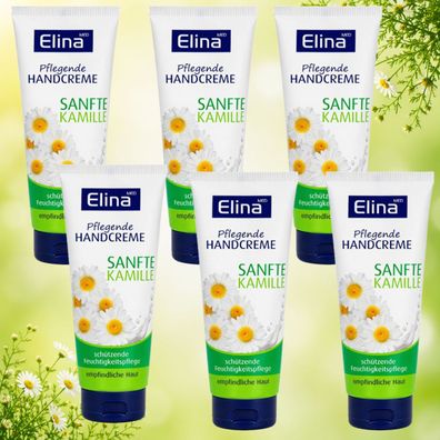 6x75ml Elina sanfte Kamille pflegende Handcreme schützende Feuchtigkeitspflege